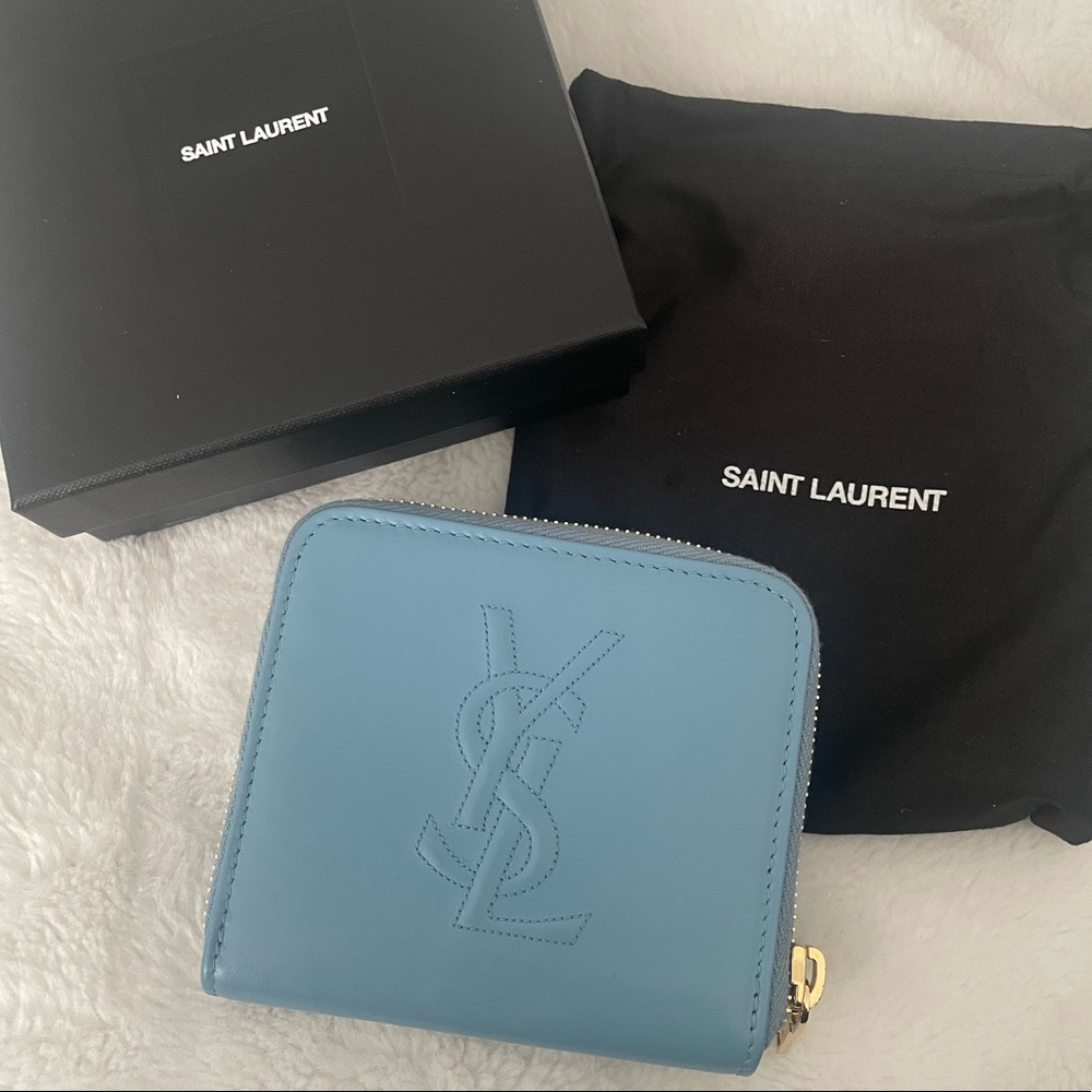 NEW RARE Saint Laurent YSL calfskin leather bifold zip wallet